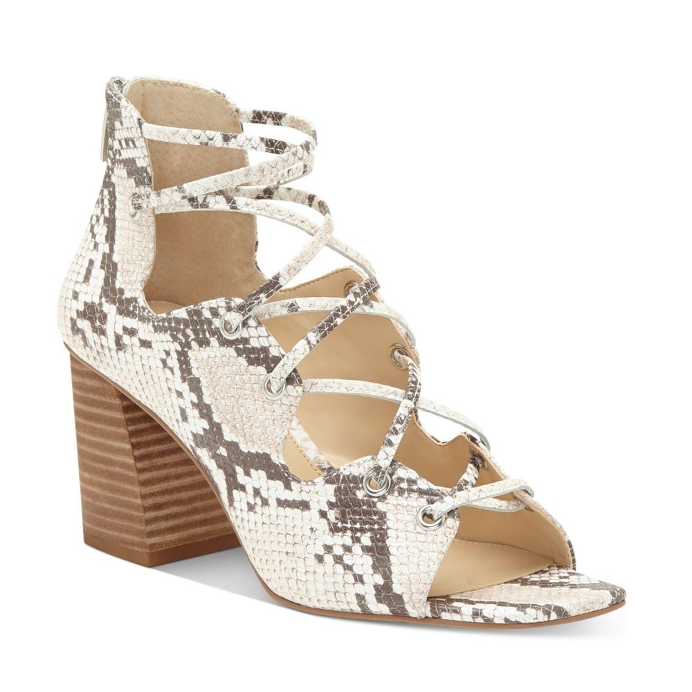 VINCE CAMUTO | Nahara Open Toe Snakeskin Block Heeled Sandals Size 7.5